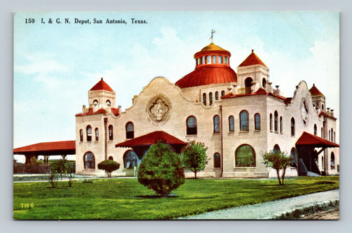 I and G N Depot San Antonio Texas railroad station vintage postcard