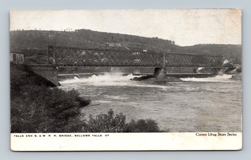 Bellows Falls Vermont B and M Railroad Bridge over river falls antique postcard