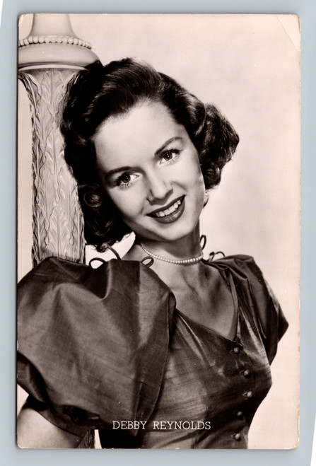 Debbie Reynolds MGM glamour portrait pearl necklace dress real photo postcard