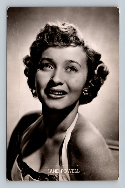 Jane Powell MGM glamour portrait close up halter dress earrings real photo postcard