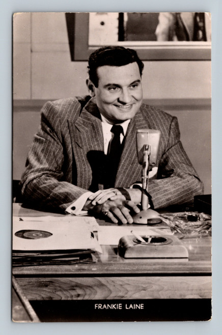 Frankie Laine radio studio microphone records desk vintage RPPC
