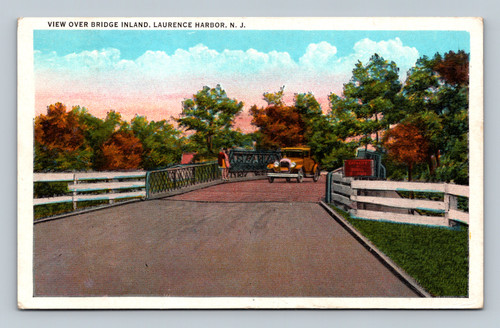 Laurence Harbor New Jersey view over bridge inland linen postcard waterfront scene