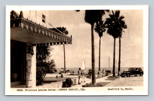 RPPC Princess Louise Hotel Corpus Christi Texas waterfront early automobile