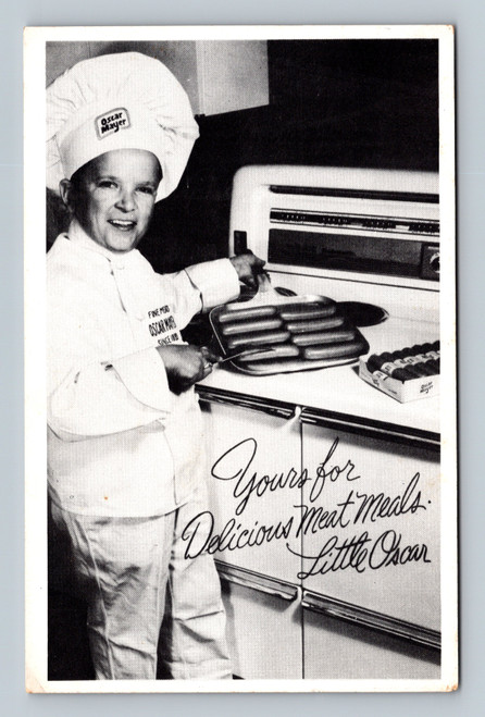 oscar mayer little oscar chef hot dog advertising postcard