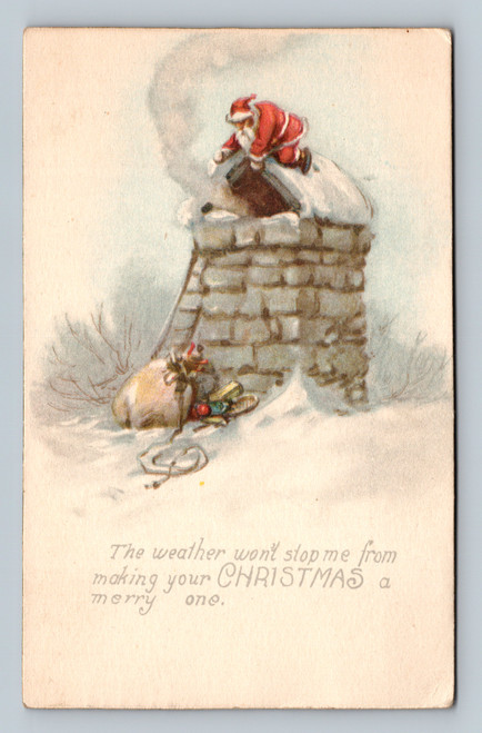 1920 santa climbing chimney snow scene postcard sayre pennsylvania