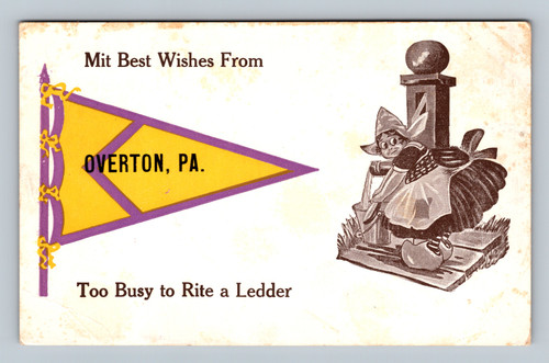 dutch girl pumping water Overton PA pennant postcard