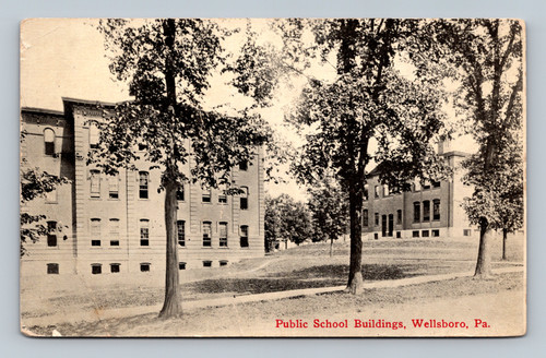 Antique postcard view of the Public School Buildings in Wellsboro Pennsylvania