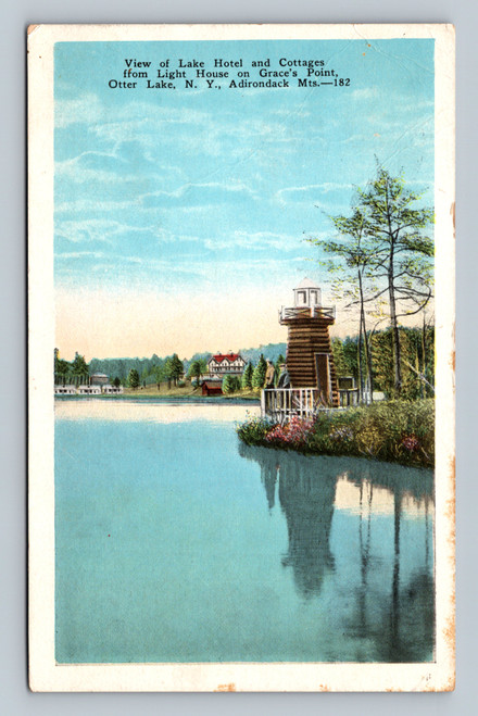 View of Lake Hotel and Cottages from Light House on Grace's Point, Otter Lake, Adirondack Mountains