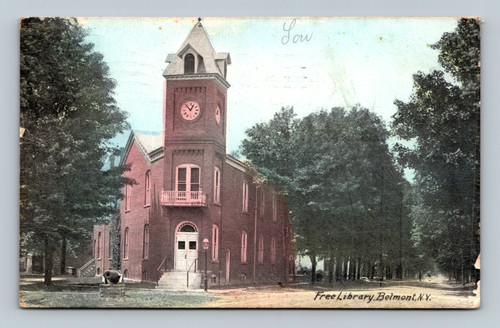 Antique postcard of Free Library Belmont in Belmont, N.Y.
