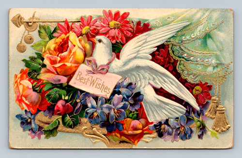 Best Wishes antique postcard from Stevensvill, Germany with ONE CENT U.S. POSTAGE stamp