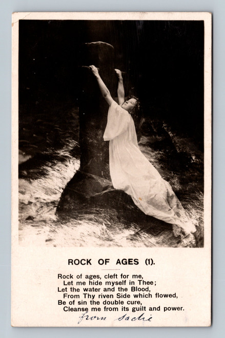 Rock of Ages hymn text antique postcard by Bamforth's Life Model Series