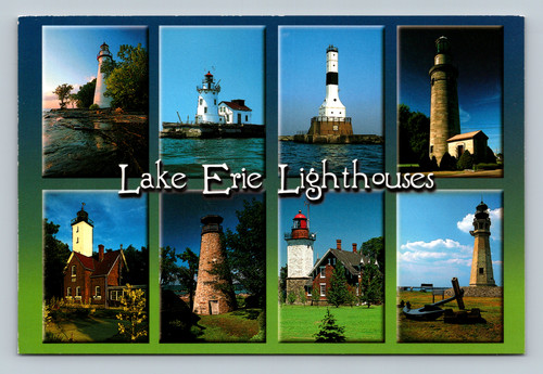 Lake Erie Lighthouses along Ohio, Pennsylvania, and New York shores vintage postcard