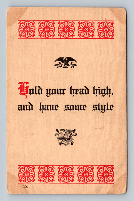 Hold Your Head High and Have Some Style Law Justice postcard from Malden