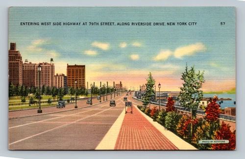 Entering West Side Highway at 79th Street along Riverside Drive New York City postcard