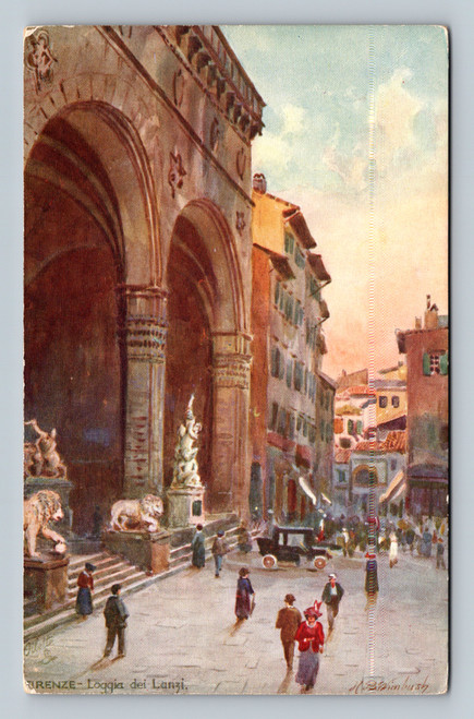 Antique postcard of Loggia dei Lanzi in Firenze with vaulted loggia and statues