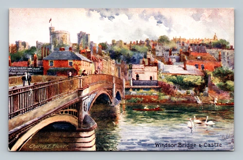 Antique postcard showing Windsor Bridge and Castle in Windsor, England