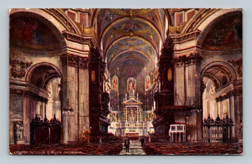 Interior view of choir and reredos of Parian marble inside St. Paul's Cathedral London