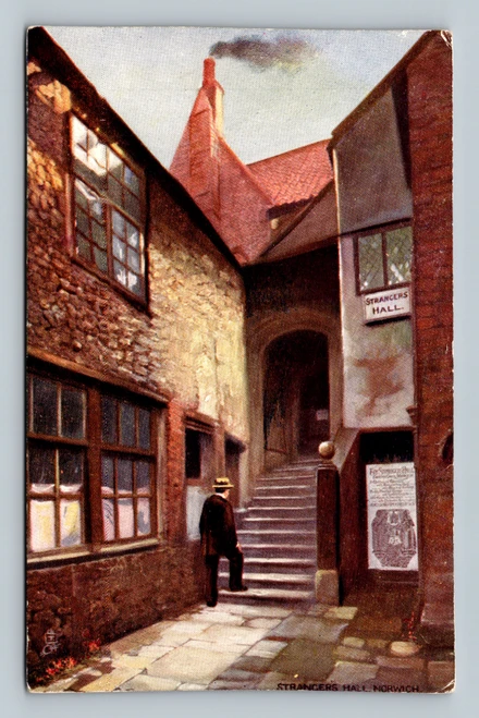 Antique postcard of Strangers Hall in Old Norwich, Norwich, UK by Raphael Tuck & Sons