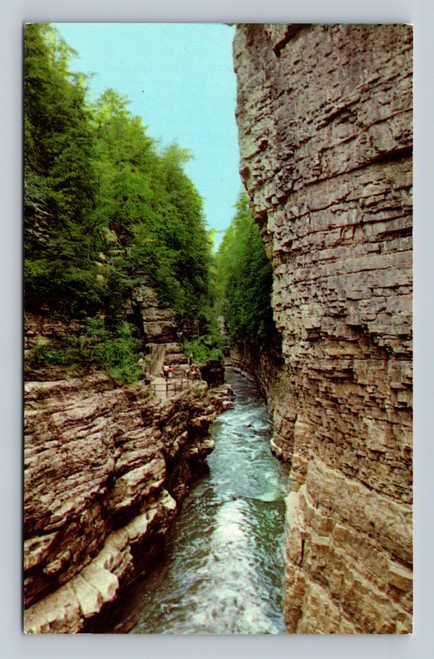 Sculptured sandstone cliffs at Ausable Chasm New York vintage postcard