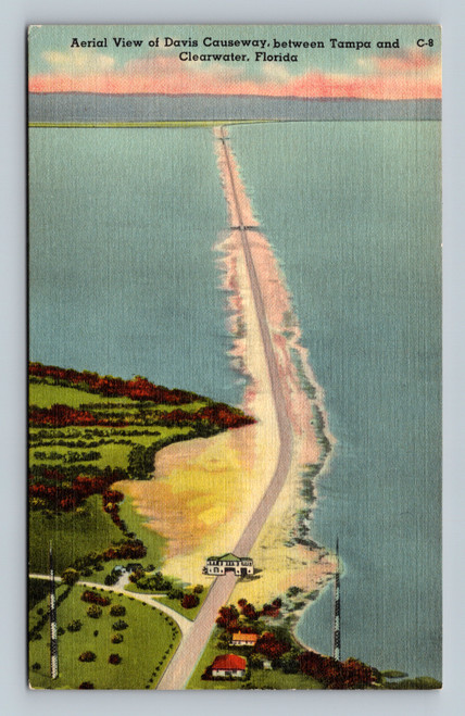 Aerial View of Davis Causeway between Tampa and Clearwater Florida vintage postcard