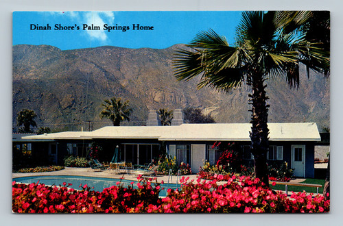 Dinah Shore's Palm Springs Home with San Jacinto Mountains in the background postcard