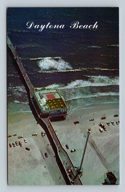 Bird's eye view of the Pier and Space Needle on the Beautiful Blue Atlantic at Daytona Beach vintage postcard