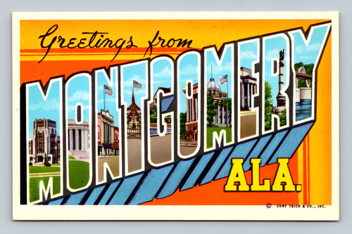 Greetings from Alabama postcard featuring Montgomery, Ala. by Curt Teich