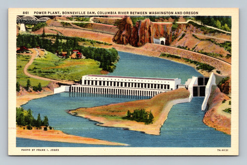 Power Plant at Bonneville Dam on Columbia River between Washington and Oregon