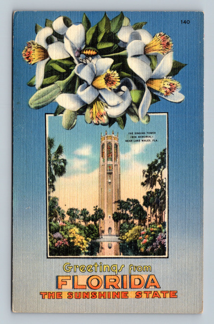 The Singing Tower Bok Memorial near Lake Wales Florida vintage postcard