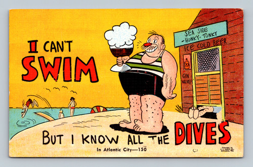 Humorous Atlantic City seaside honky-tonk postcard by E. C. Kropp Co.