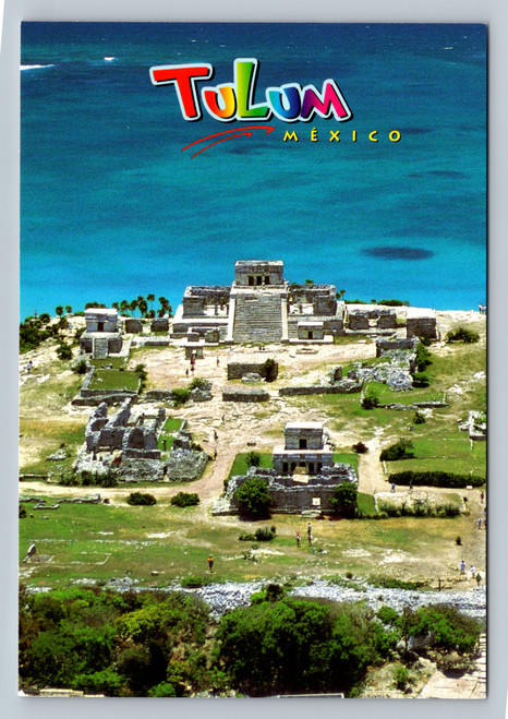 Aerial view of Tulum ruins and Caribbean Sea Mexico