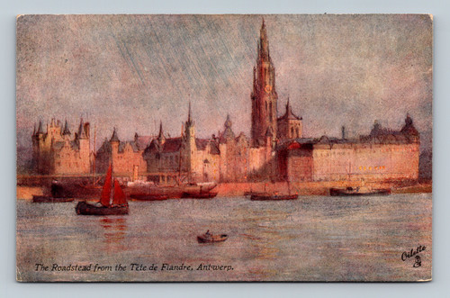 The Roadstead from the Tête de Flandre Antwerp showing buildings and harbor