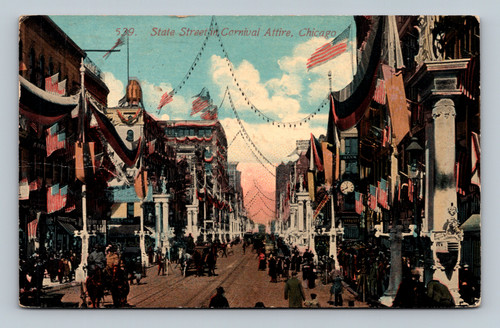 State Street in Chicago decorated for carnival attire postcard