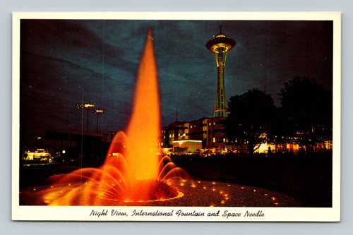 Night view of International Fountain and Space Needle at Seattle Center Seattle