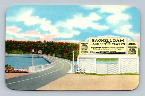 Bagnell Dam and Lake of the Ozarks Missouri postcard south approach