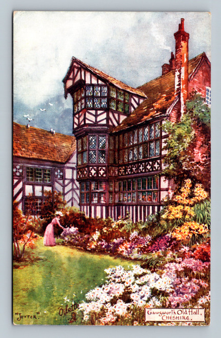 Gawsworth Old Hall medieval half-timbered hall with flower garden