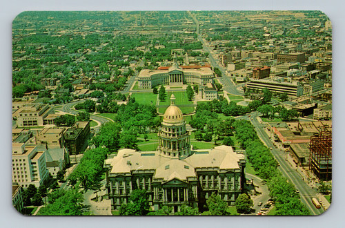 Aerial view of Civic Center with Capital and City and County buildings in Denver, Colorado