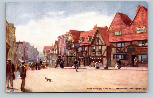 High Street and Old Chequers Inn in Tonbridge, United Kingdom postcard