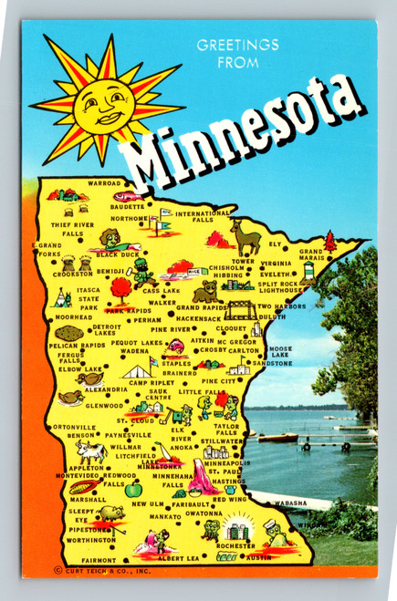 Greetings from Minnesota postcard with Split Rock Lighthouse State Park