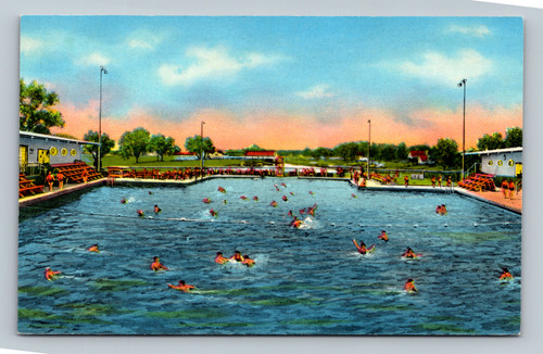 Municipal swimming pool in Grand Island Nebraska vintage postcard