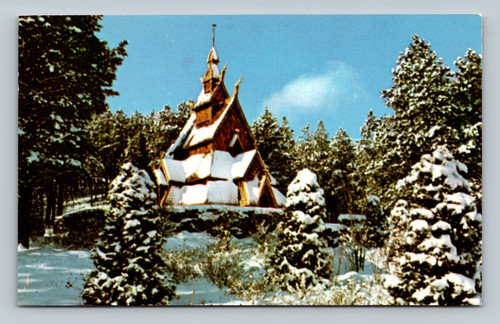 Winter scene of Chapel in the Hills Rapid City South Dakota postcard