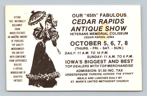 Advertisement for 45th Fabulous Cedar Rapids Antique Show at Veterans Memorial Coliseum