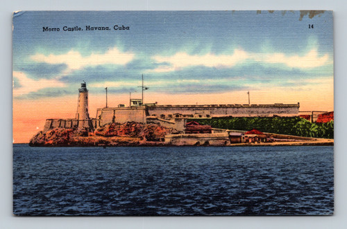 Morro Castle fortress and lighthouse in Havana Cuba vintage postcard