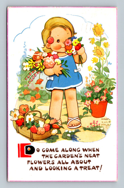 Garden with neat flowers in Britain postmarked 1964