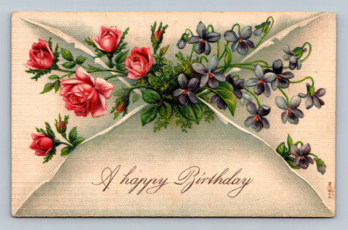 Birthday greeting postcard made in Germany with domestic and foreign stamps