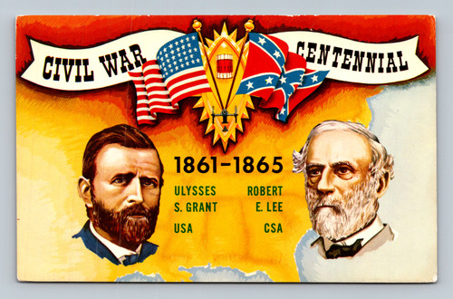 American Civil War Centennial postcard featuring Ulysses S. Grant and E. Lee