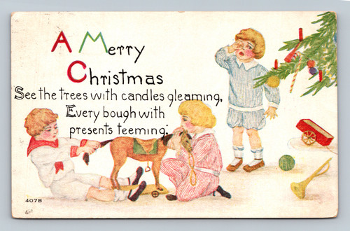 Christmas trees with candles and presents in Weybridge Vermont postcard
