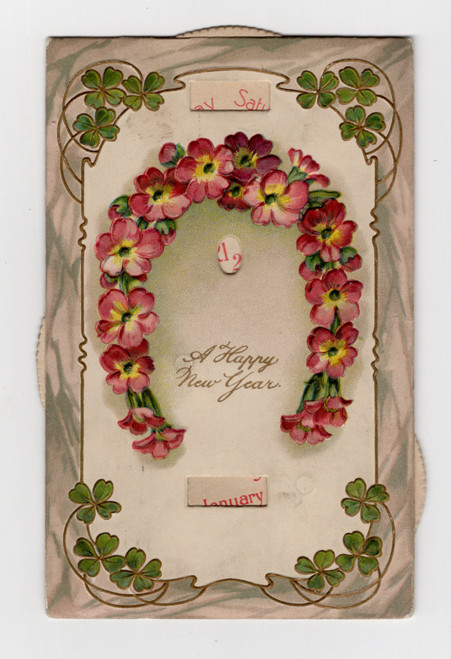 New Year mechanical perpetual calendar postcard
