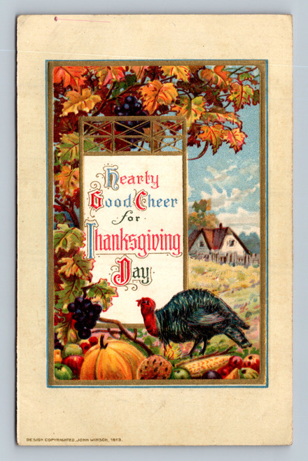 Thanksgiving Day greeting card with hearty good cheer by John Winsch