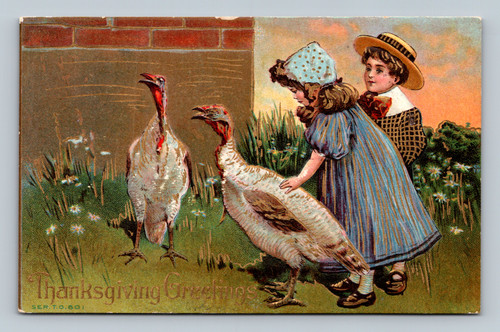 Thanksgiving theme postcard postmarked Nov 23 in Mercersburg, PA with one cent U.S. postage